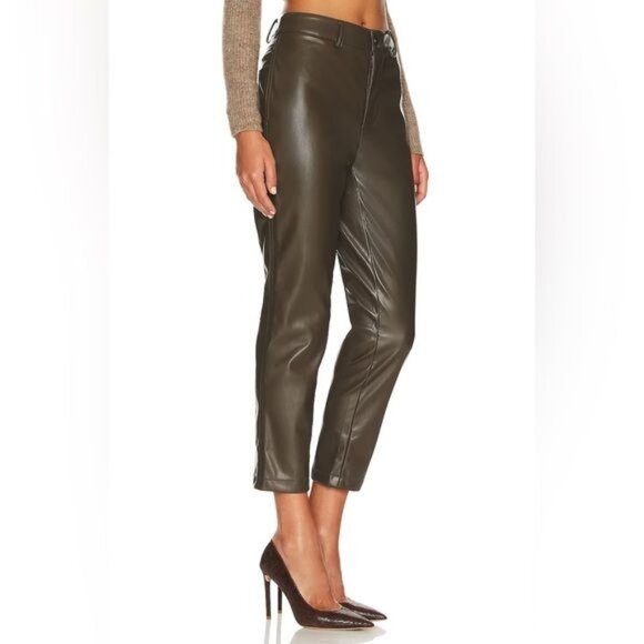 BCBGeneration Womens Straight-Cut Faux-Leather Pants Olive Size M Stylish & Vers - Picture 1 of 13
